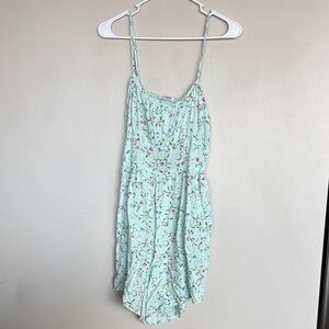 Cisono Floral Mini Dress Green Pink Cottagecore Summer Dress Size L